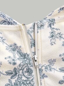 SHEIN MOD Floral Print Ruched Bust Crop Top - Apricot - View 3