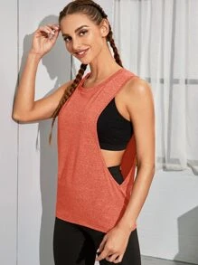 Easithlete Áo ba lỗ thể thao Geo Print Curved Hem Áo ba lỗ tập luyện - trái cam - Xem 4