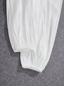 SHEIN Leap Crew Tween Girl 2 件/套休閒純色蝴蝶結燈籠袖襯衫 - 白色 - 查看 3