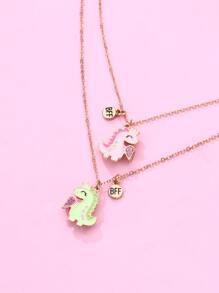 2pcs/set Dinosaur Element Zinc Alloy Colored Oil Droplet Magnet Clasp Necklace For Girls, Suitable For Best Friends' Daily Wear