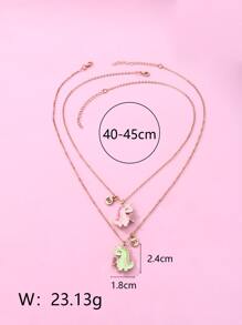2pcs/set Dinosaur Element Zinc Alloy Colored Oil Droplet Magnet Clasp Necklace For Girls, Suitable For Best Friends' Daily Wear