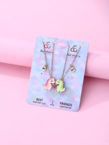 2pcs/set Dinosaur Element Zinc Alloy Colored Oil Droplet Magnet Clasp Necklace For Girls, Suitable For Best Friends' Daily Wear