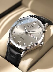 I&W CARNIVAL.HWGUOJI 1pc Men Rhinestone Decor Mechanical Watch Holiday - Grey - View 1