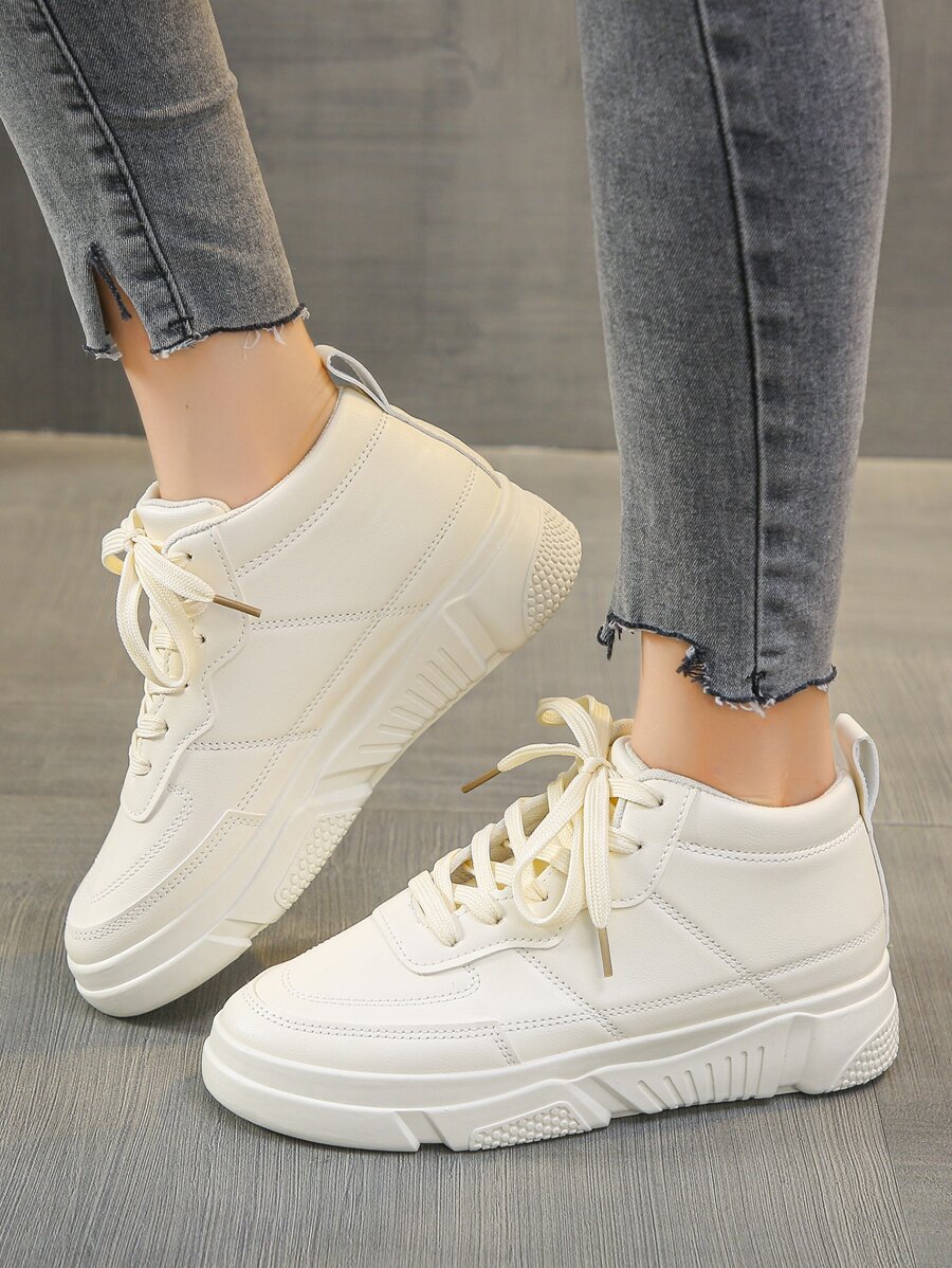 Minimalist Lace Up Front Skate Shoes - Beige - View 1