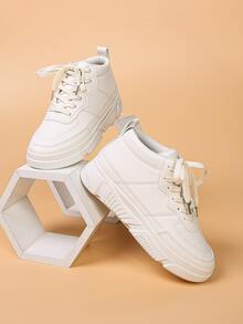 Minimalist Lace Up Front Skate Shoes - Beige - View 4