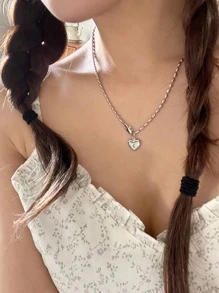 DAZY 心形装饰项链情人节 - 銀色 - 查看 4