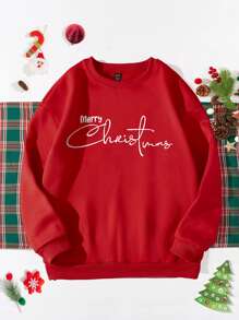 1pc Christmas Slogan Graphic Pullover for Christmas - Red - View 1