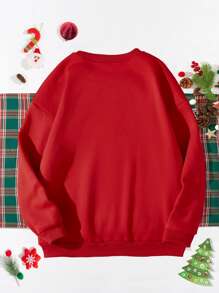 1pc Christmas Slogan Graphic Pullover for Christmas - Red - View 2