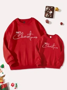 1pc Christmas Slogan Graphic Pullover for Christmas - Red - View 3