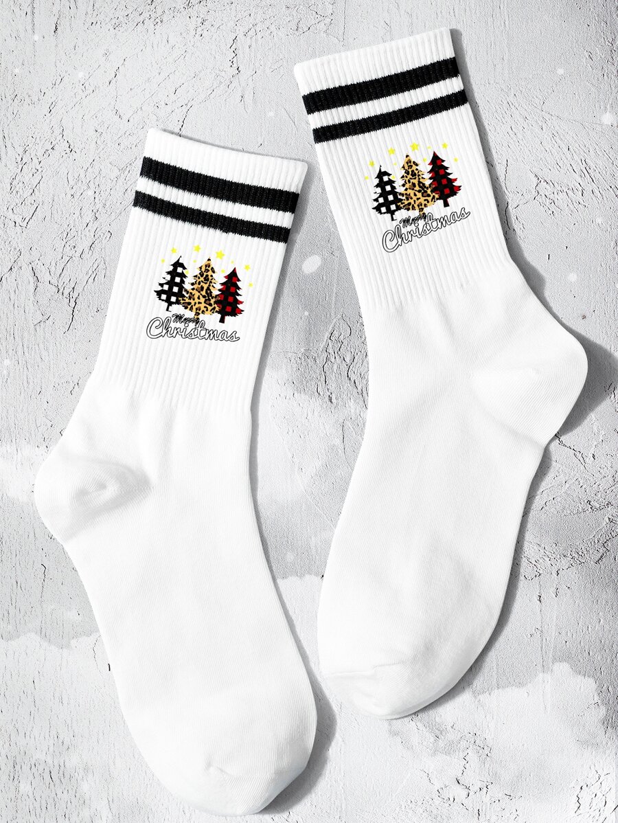 Mujer 1 par Calcetines de tripulación patrón de árbol casual para día de navidad - Multicolor - Ver 1