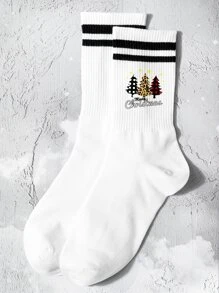 Mujer 1 par Calcetines de tripulación patrón de árbol casual para día de navidad - Multicolor - Ver 2