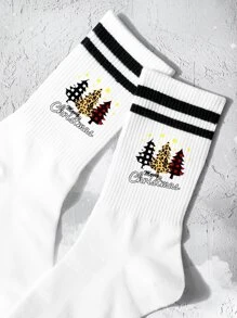 Mujer 1 par Calcetines de tripulación patrón de árbol casual para día de navidad - Multicolor - Ver 3