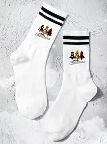 Mujer 1 par Calcetines de tripulación patrón de árbol casual para día de navidad - Multicolor - Ver 4