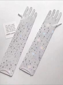 ROMWE 水鑽裝飾漁網手套 - 白色 - 查看 5