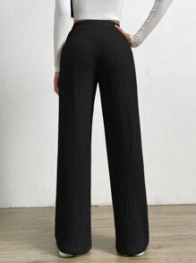 SHEIN EZwear Spring Black Elastic Waist Wide Leg Pants
