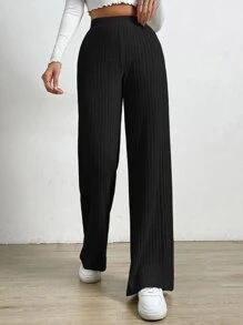 SHEIN EZwear Spring Black Elastic Waist Wide Leg Pants