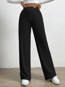 SHEIN EZwear Spring Black Elastic Waist Wide Leg Pants