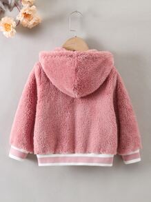 年轻女孩双口袋连帽泰迪夹克 - 藕粉色 - 查看 2