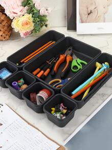 8pcs Plastic Desk Storage Box - Black - View 1