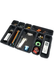 8pcs Plastic Desk Storage Box - Black - View 2