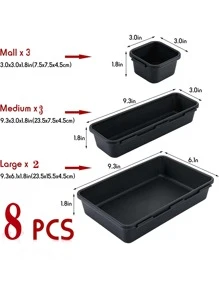8pcs Plastic Desk Storage Box - Black - View 4