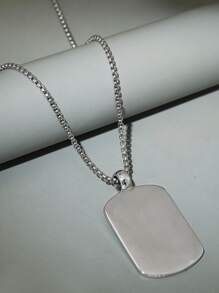 Hombres Collar con colgante lobo cabeza rectángulo - Plata antigua - Ver 2