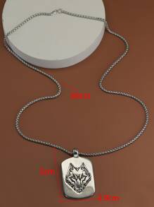 Hombres Collar con colgante lobo cabeza rectángulo - Plata antigua - Ver 3