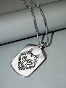 Hombres Collar con colgante lobo cabeza rectángulo - Plata antigua - Ver 4