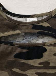 SHEIN Tween Girl 2入組休閒迷彩印花t恤和戰術褲 - 彩色 - 查看 3