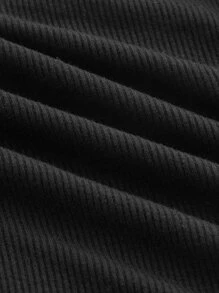 SHEIN MOD Áo thun dệt kim có gân lạnh có dây buộc bằng kim loại, đi chơi hàng đầu - màu đen - Xem 6