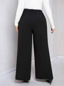 SHEIN LUNE Pantalones de pierna ancha de muslo con abertura - Negro - Ver 2