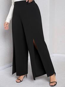 SHEIN LUNE Pantalones de pierna ancha de muslo con abertura - Negro - Ver 4