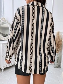 Flirla Plus Striped & Chain Print Shirt - Multicolor - View 2