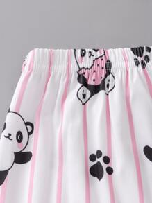 Tween Girl Panda Pattern Long Sleeve Top And Striped Pants Homewear - Multicolor - View 4