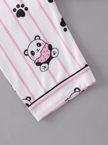 Tween Girl Panda Pattern Long Sleeve Top And Striped Pants Homewear - Multicolor - View 6