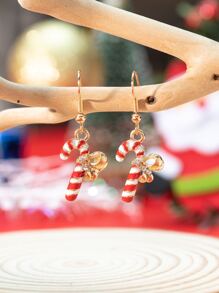 Fashionable and Popular Men Christmas Candy Cane Drop Earrings Alloy for Jewelry Gift and for a Stylish Look - Multicolor - View 1