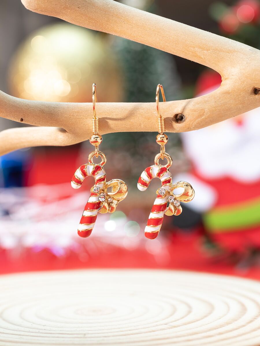 Fashionable and Popular Men Christmas Candy Cane Drop Earrings Alloy for Jewelry Gift and for a Stylish Look - Multicolor - View 1