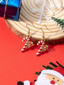 Fashionable and Popular Men Christmas Candy Cane Drop Earrings Alloy for Jewelry Gift and for a Stylish Look - Multicolor - View 2