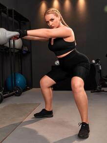 Plus Solid Scrunch Butt Sports Shorts - Black - View 3