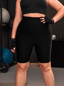 Plus Solid Scrunch Butt Sports Shorts - Black - View 4