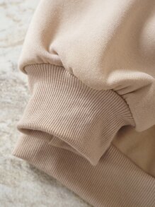 SHEIN EZwear Plus Letter & Heart Print Thermal Pullover - Apricot - View 6