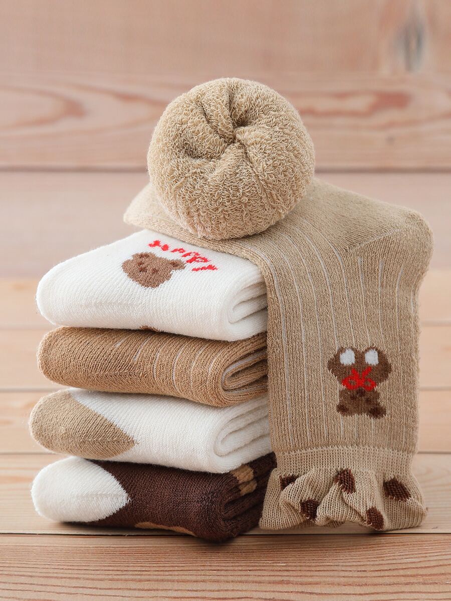 5雙小女童熊圖案中筒襪 - 彩色 - 查看 1