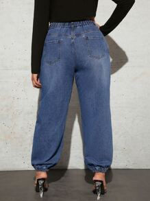 SHEIN Plus High Waist Jogger Jeans - Dark Wash - View 2