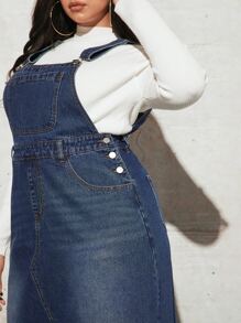 Plus Slant Pocket Denim Pinafore Dress Without Top - Dark Wash - View 4