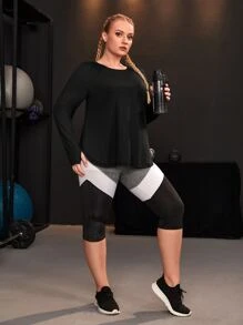 Plus Mesh Insert Raglan Sleeve Sports Tee - Black - View 3
