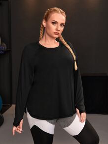 Plus Mesh Insert Raglan Sleeve Sports Tee - Black - View 5
