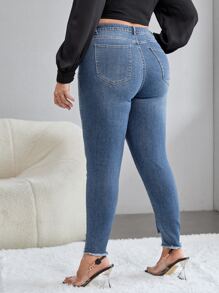 SHEIN CURVE+ Skinny Jeans Große Größen für Damen mit eingefügten Taschen, elastisch und sexy - Blau - Übersicht 2
