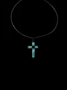Fashionable and Popular Men Glow In The Dark Cross Pendant Necklace Stainless Steel Punk Hip Pop Style for Jewelry Gift and for a Stylish Look