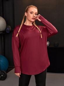 SHEIN Sports Plus Drop Shoulder Sports Top - Burgundy - View 1