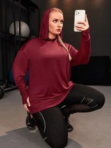 SHEIN Sports Plus Drop Shoulder Sports Top - Burgundy - View 3